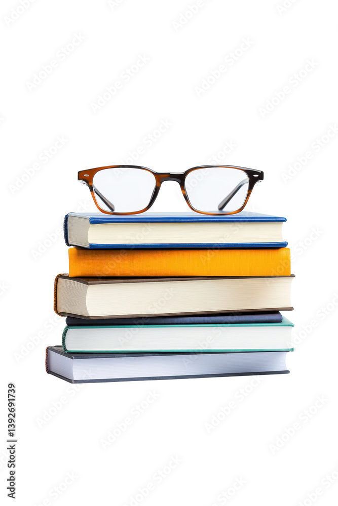 Stack of books with stylish glasses resting on top, conveying a love for reading and knowledge. Stack of books with stylish glasses resting on top, conveying a love for reading and knowledge.