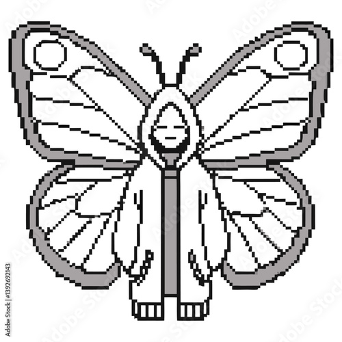 Pixel Art Butterfly Hooded Figure with Transparent Background Design