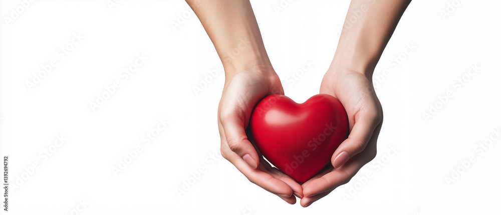 Fototapeta premium Woman's hands holding a red heart