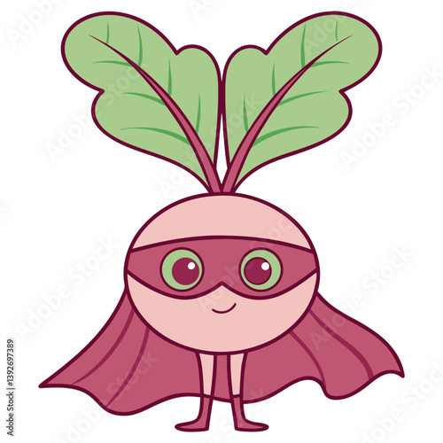 Cartoon Beet Character with Mask and Cape Against Transparent Background