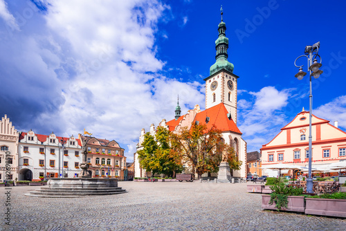 Obraz na płótnie Tabor, Czech Republic. Zizka Square, downtown of historical Tabor in Bohemia, sunny day landscape. w salonie
