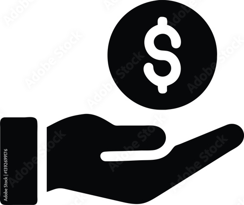 Hand with a dollar sign icon expressing monetary value, trust, and financial responsibility. Suitable for economic concepts, business development, and investment content. silhouette icon sign sketch.