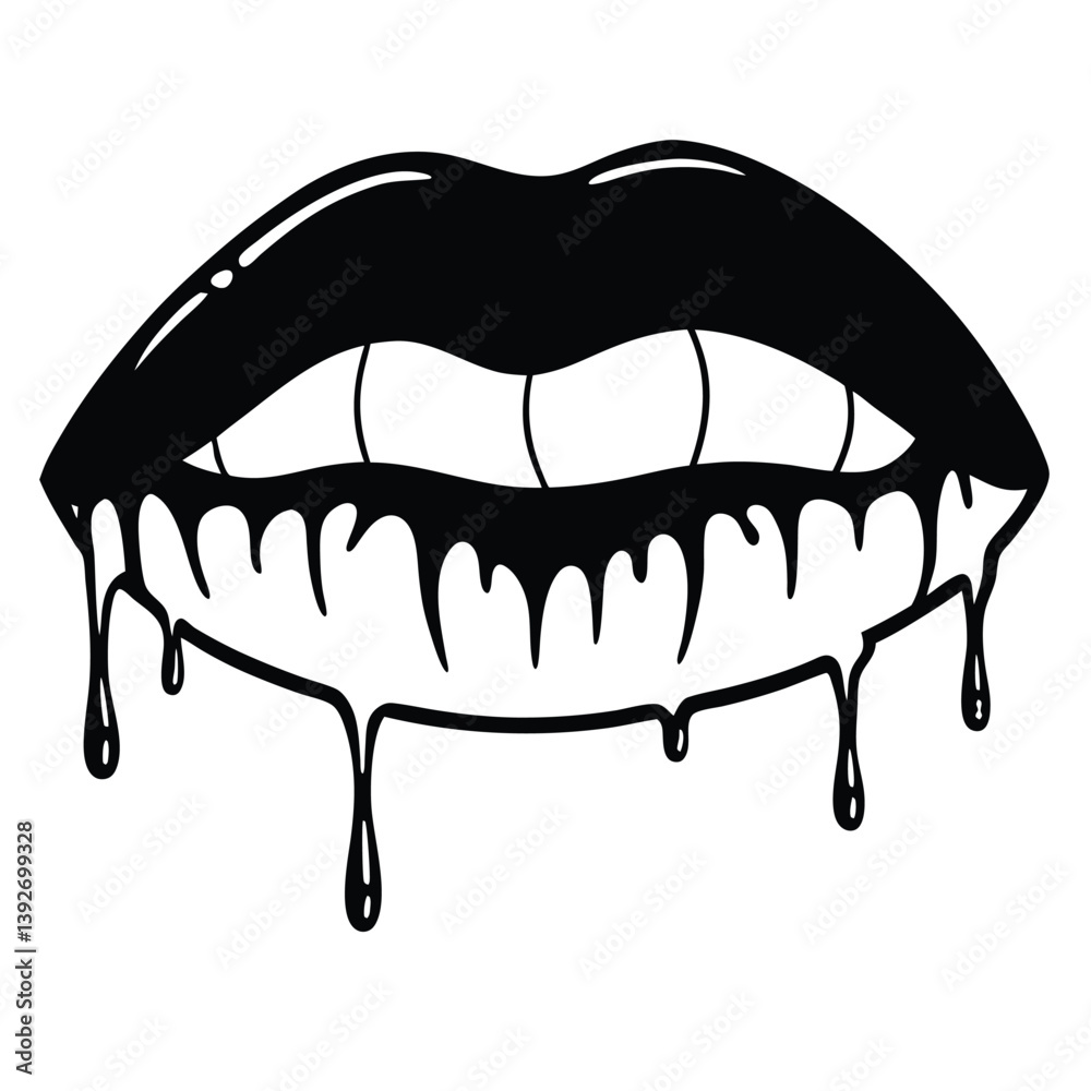 Black lipstick with liquid drips, creating a striking contrast against a white backdrop. Ideal for bold cosmetic ads, punk-inspired art, or fashion-forward branding. Black lipstick with liquid drips, creating a striking contrast against a white backdrop. Ideal for bold cosmetic ads, punk-inspired art, or fashion-forward branding.