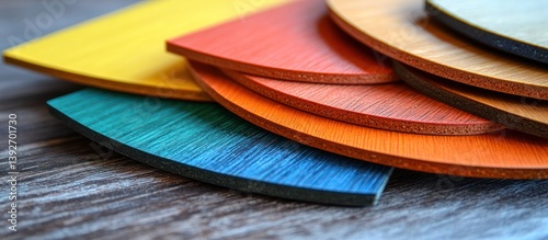 Colorful wood samples on table