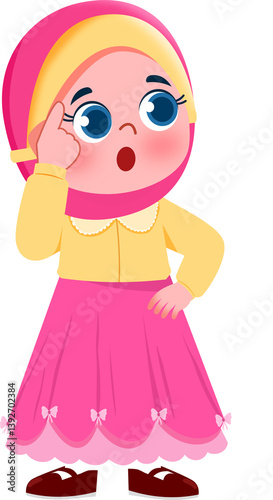 Adorable Girl in Pink Hijab, Thoughtful Expression