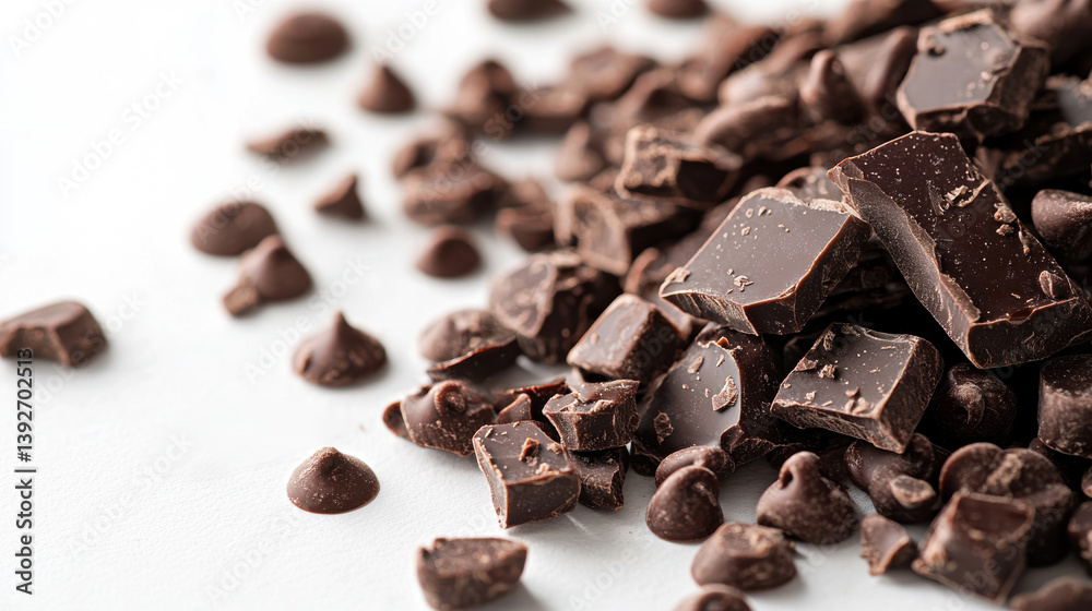 Delectable Dark Chocolate Chunks: A captivating close-up of an assortment of rich, dark chocolate chunks and chips, offering a glimpse into the luxurious world of decadent treats. Delectable Dark Chocolate Chunks: A captivating close-up of an assortment of rich, dark chocolate chunks and chips, offering a glimpse into the luxurious world of decadent treats.