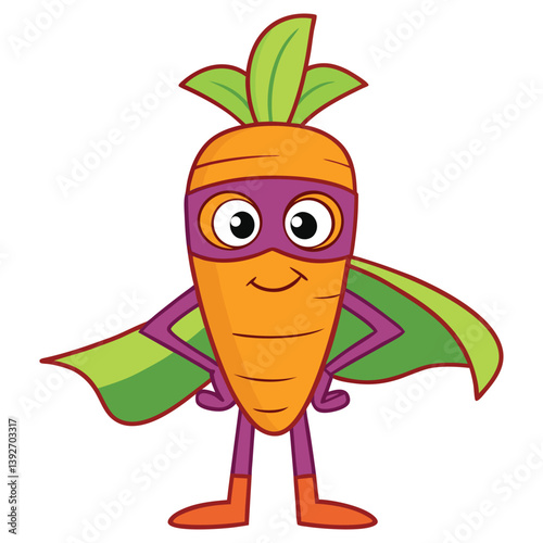 Cartoon Carrot Character with Cape, Mask, Hands on Hips on Transparent Background