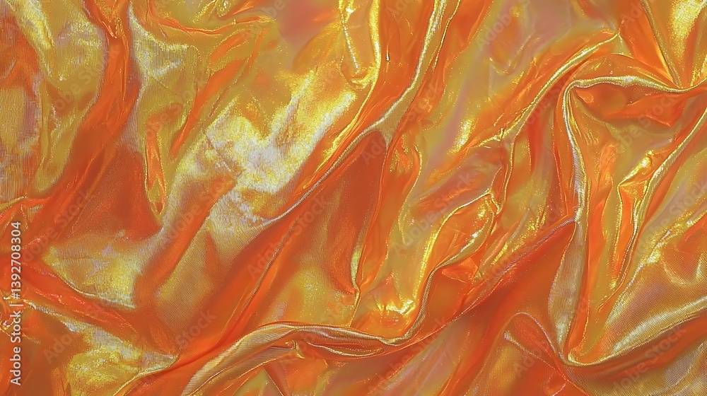 Obraz premium Shiny orange fabric texture background, folded, with abstract shapes. Use backgrounds, textures