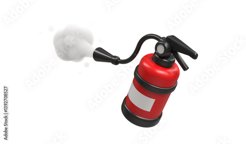 Put out the fire. The red fire extinguisher is in working condition. The concept of fire safety. Indoor safety device, symbol of emergency extinguishing of a local fire. 3d cartoon-style icon