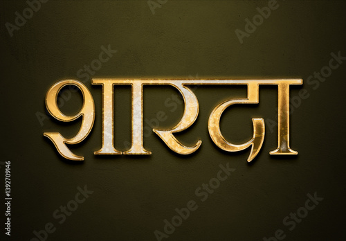 Old gold text effect of Hindi name Sharada with 3D glossy style Mockup in Hindi.