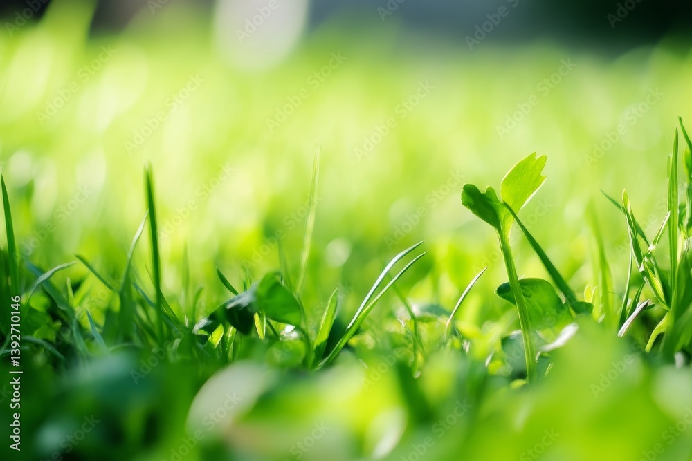 Lush green grass close-up, illuminated by sunlight. Bokeh background Lush green grass close-up, illuminated by sunlight. Bokeh background