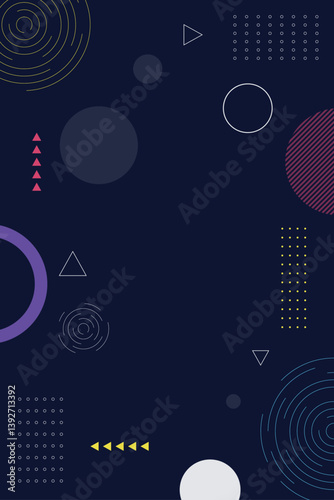 Trendy Dark Geometric Abstract Background with Colorful Shapes