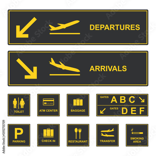 Airport information sign board on white background