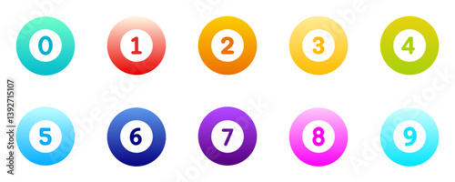 Circular gradient icon set with numbers zero to nine in various vibrant colors
