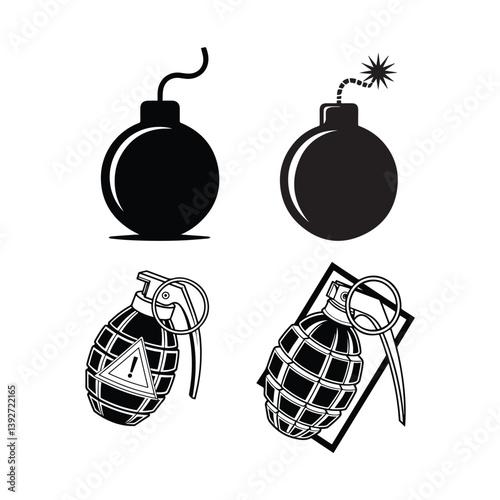 black and white Bomb vector icon design. Bomb symbol illustration