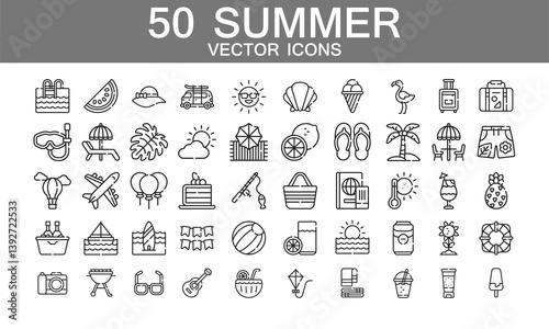 Summer Line Vector Icons Set