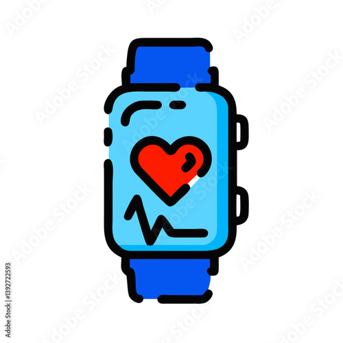 Heart rate smartwatch illustration in blue color for Health Tech concept
