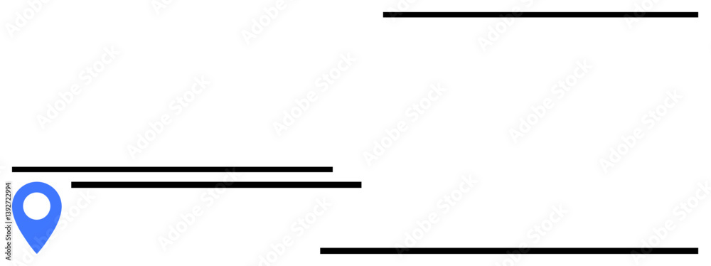 Blue location pin indicating precise spot within a minimalist black-lined map design. Ideal for navigation, logistics, routes, tracking, simplicity, geolocation, planning. Flat simple metaphor Blue location pin indicating precise spot within a minimalist black-lined map design. Ideal for navigation, logistics, routes, tracking, simplicity, geolocation, planning. Flat simple metaphor