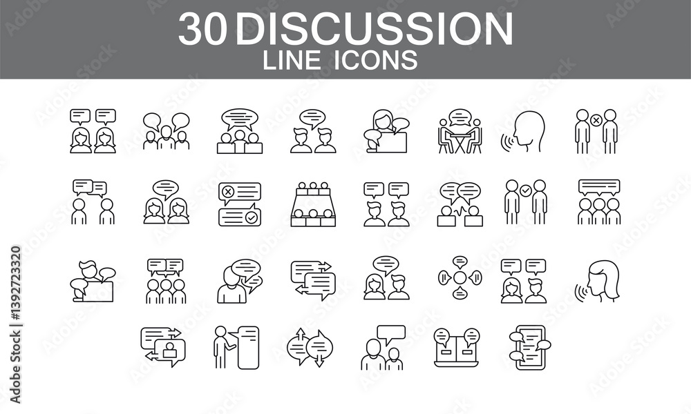 Naklejka premium Communication and Discussion Line Icons