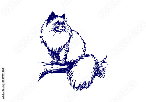 Ragdoll Cat Hand Drawn Illustration Sketch Vector Isolated for Graphic Resource