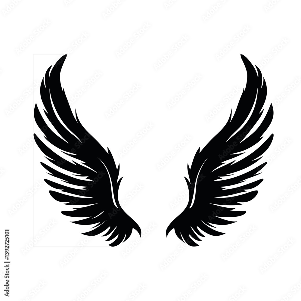 Obraz premium Black eagle silhouette vector illustration with wings in flight, a symbol of nature.