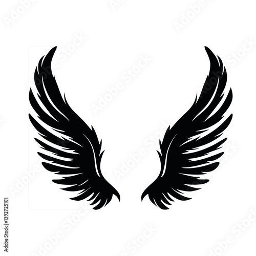 Black eagle silhouette vector illustration with wings in flight, a symbol of nature.