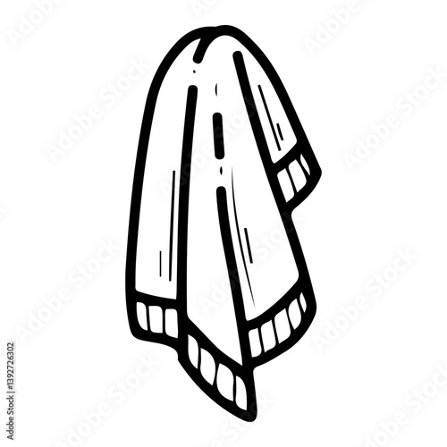 Sports towel for wiping sweat. Hand drawn doodle. Soft fabric. Gym workout equipment. Vector line art illustration.