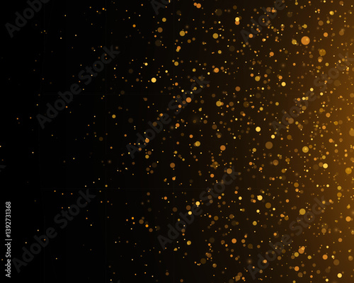 Golden confetti and glittering texture on a black background. Magic sparkling particles.