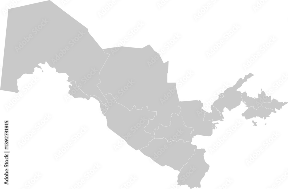 Obraz premium Uzbekistan administrative vector map with level 1 region boundaries – PPT-compatible & fully editable by region