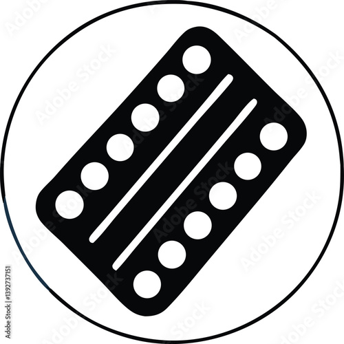 Simple Black and White Icon of a Pill Pack