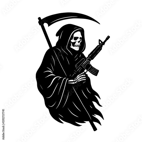 Grim Reaper Holding Rifle Vector Illustration