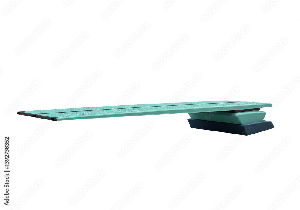 Minimalist diving board positioned over a tranquil pool with clear blue water Minimalist diving board positioned over a tranquil pool with clear blue water