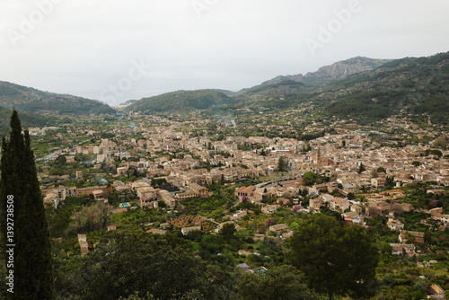 The panorama of Soller from Ses Tres Creus, Mallorca, Spain	