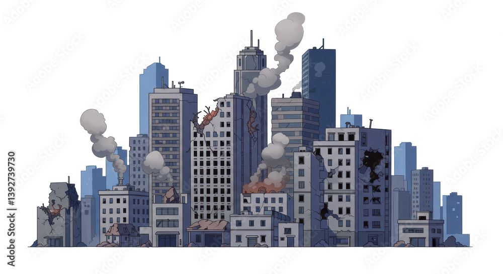 Isolated Destroyed Cityscape