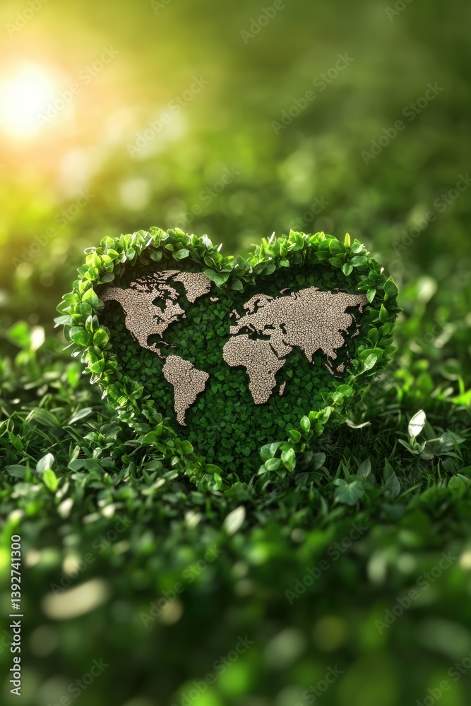 Planet earth with lush green plants. Earth day theme.