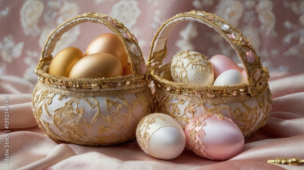 Unusual and vibrant Easter egg basket in macro photography, featuring bright colors, textures, and a festive atmosphere. Perfect as a background or decorative base.