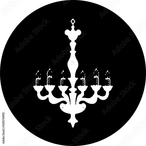 Chandelier Silhouette: Elegant Lighting Fixture Against a Circular Backdrop