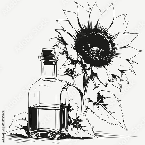 sunflower oil in a bottle sketch illustration