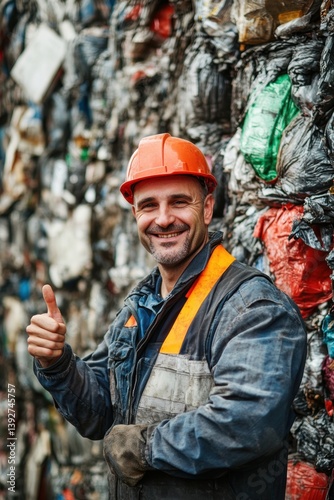 Obraz na płótnie Worker working in recycling center with recyclable waste. w salonie