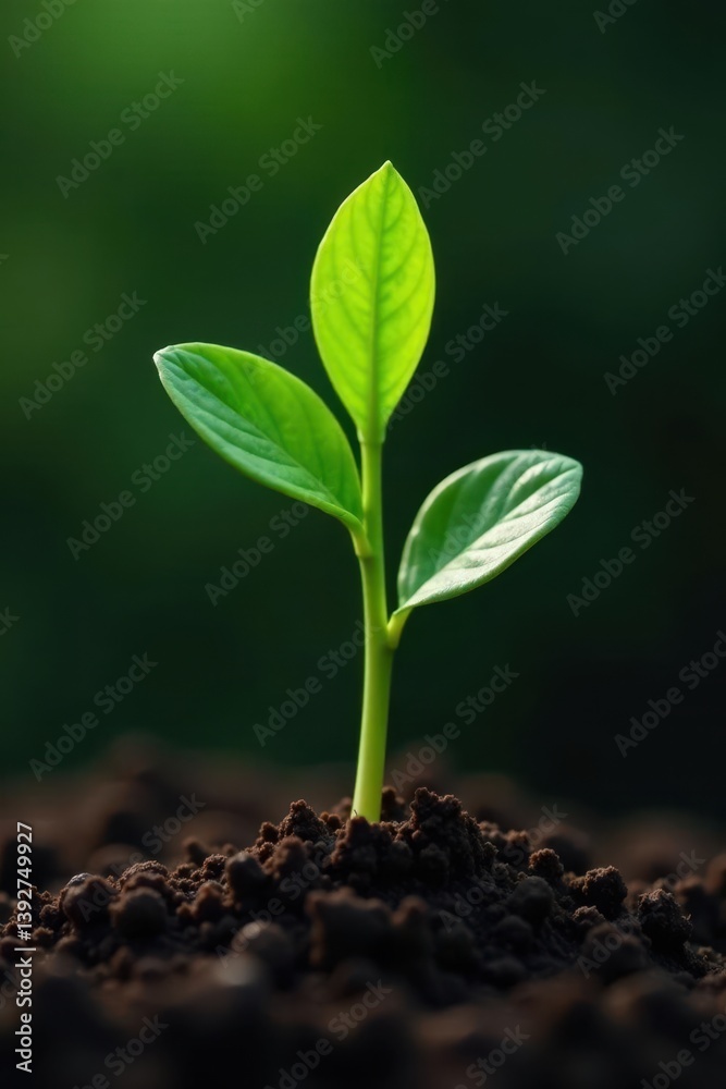 Fototapeta premium Single stem of green plant emerging from soil, stems, plants, earthy