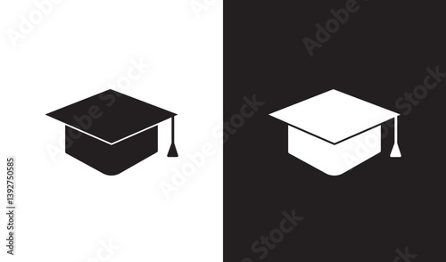 graduation cap icon set, university or college graduation hat icon, student graduation cap , student hat outline and filled vector sign. Academic cap linear and full pictogram. Education symbol, logo