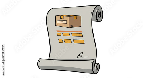 Isolated Scroll with Shipping Box and Tracking Information