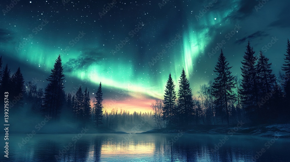 Naklejka premium A magical nature scenery background of the northern lights.