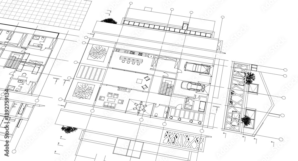 Fototapeta premium house draft floor plans facades sections