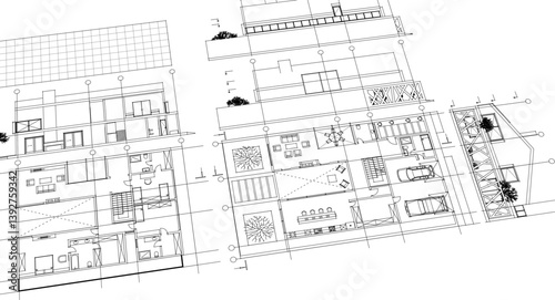 house draft floor plans facades sections