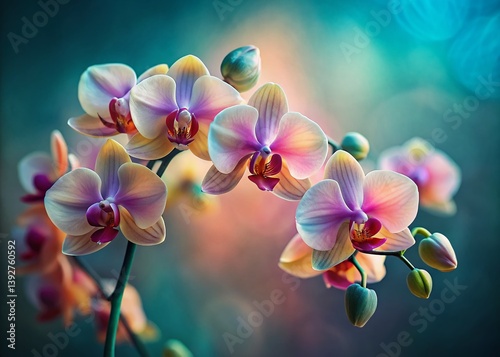 Obraz na płótnie Miniature Phalaenopsis Orchids in Vibrant Bloom: Tilt-Shift Photography w salonie