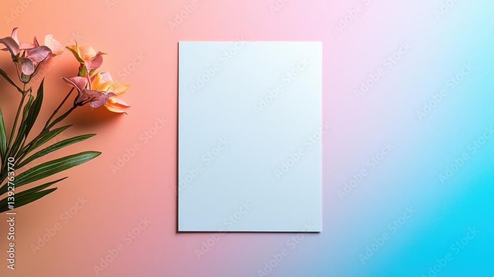Elegant Vase Filled with Colorful Flowers Beside Blank Paper on Table