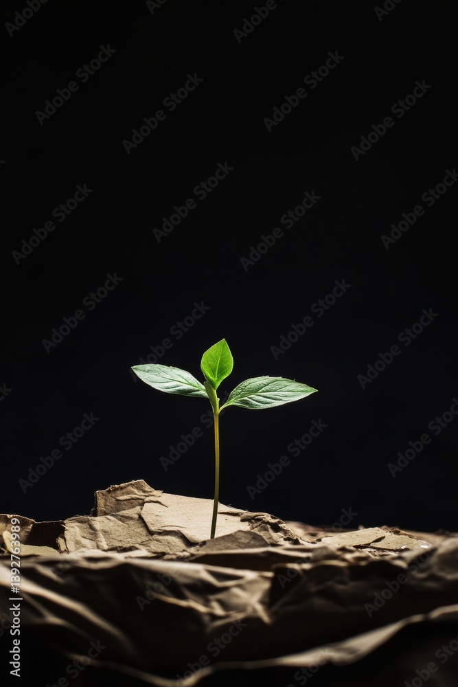 Plant sprout growing out of waste outdoors.