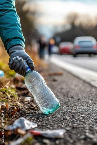 Obraz na płótnie Volunteers pick up plastic bottle waste outdoors. w salonie