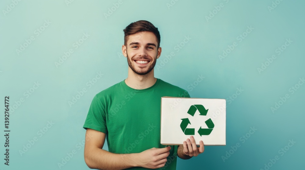 A person holding a recycling symbol. Environment conservation concept.
